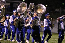 IMG 3503:ÊThe Hubbard High School marching band performs during halftime of Friday nights football game between Hubbard and Struthers at Hubbard High School.ÊDustin Livesay Ê| ÊThe Vindicator Ê9/21/12 ÊHubbard, Ohio