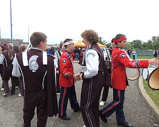Fitch and Boardman drumline members shaking hands after the drum off.  Great sportsmanship!
