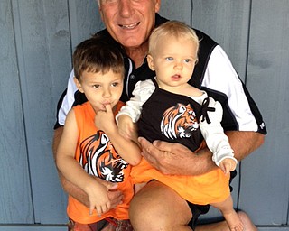 Howland coach dick angle and his two best fans grandchildren Jake and Payton Angle