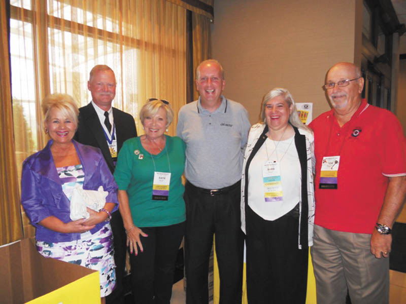 Kiwanis Ohio District members took school supplies to their recent convention in Boardman to participate in the United Way of Mahoning Valley’s “Stuff the Bus” campaign. Among those involved with the project were Phyllis Ricadonna of Steubenville, left, Lt. Governor for Division 21; Randy Beard of Warren, immediate past president of the Ohio District Kiwanis Foundation; Katie Rennard of Akron, district convention service chair; Bob Hannon, executive director of United Way of the Mahoning Valley; Barbara Smith of Girard, Ohio district convention chair; and Tom Eisenbraun of Youngstown Kiwanis Club and past governor of Division 21.