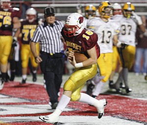 ROBERT K. YOSAY | THE VINDICATOR..Mooneys Jon Saadey runs into the endzone untouched as Mooney made its first score in the second quarter .Lakewood St Edwards vs Cardinal Mooney at Stambaugh Stadium at YSU -... - -30-..