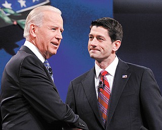Vice President Joe Biden and Republican vice-presidential candidate Paul Ryan shake hands before the start of
their only scheduled debate at Centre College in Danville, Ky., on Thursday.