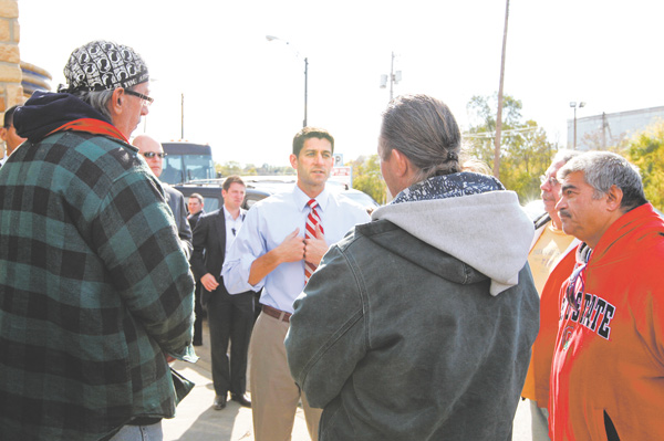 Paul Ryan, the Republican vice-presidential nominee, spoke to a group of men outside the St. Vincent de Paul Society’s Dining Hall in Youngstown on Saturday. The head of the society said Ryan used the facility for a “publicity stunt.”