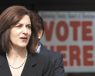 Vicki Kennedy, the wife of the late U.S. Sen. Ted Kennedy, said President Barack Obama, a fellow Democrat, has a stronger record of commitment to women than Mitt Romney, the Republican presidential nominee. Kennedy spoke Wednesday outside the Mahoning County Board of Elections in Youngstown.