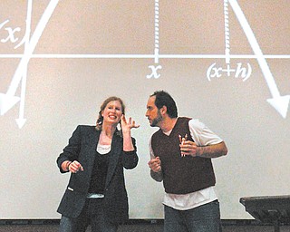 Breona Conrad and Joshua Murphy performed “Calculus: The Musical” on Thursday at Youngstown State University for more than 350 area high school students. The two take their show on the road and present a comical, entertaining way for kids to learn about math.