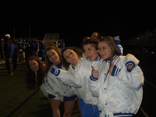 Poland cheerleaders, Paige, Becca, Erica, Brittany, Lexi anxiously awaiting another touchdown from their Bulldogs