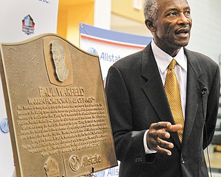 Paul Warfield visited his former school, Warren G. Harding, to be honored as a Hometown Hall of Famer. He was presented with a plaque which will be displayed at Harding. Warfield played at Ohio State and in the NFL with the Cleveland Browns and Miami Dolphins.