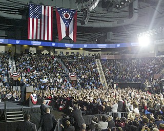William d Lewis the vindicator   VP Joe Biden speaks while Pres, Bill Clinton and about 4,800 other listen during a Monday 10-29-12 event at the Covelli Center in Youngstown.