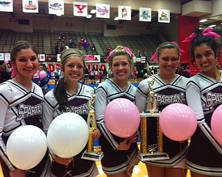 Boardman senior cheerleaders with Pink Ribbon trophies!