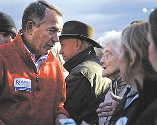 John Boehner chats with Virginia Whitacre of Warren after his speech in Niles on Sunday.
