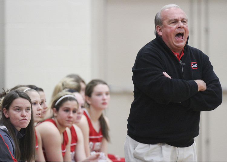 William d Lewis the Vindicator Columbiana coach Ron Moschella during 1rst half action Thursday at Lisbon.
