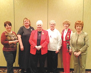 Youngstown Area Chapter of the Embroiderers Guild of America officers are shown at a recent holiday party at the Holiday Inn in Boardman. From left are Julia Kerner, treasurer; Charlotte Gengler, corresponding secretary; Carole DeWitt, president; Mary Jane Brosko, assistant recording secretary; D. Todd Murdock, recording secretary; and Ruth Ebert, second vice president. Laura Crawford, first vice president, was absent. Photo: SPECIAL TO THE VINDICATOR