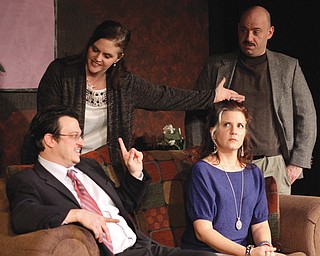 From left, James McClellan, Brandy Johanntges, Holly Ceci and Frank Martin star in “God of Carnage” at the Youngstown Playhouse.
