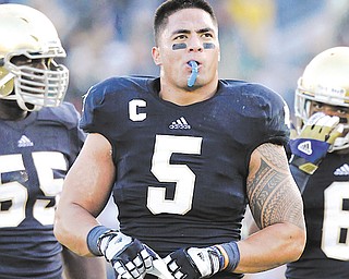 Notre Dame on Wednesday issued a release saying a story about Manti Te’o’s (5) girlfriend dying, which he said inspired him to play better as he helped the Fighting Irish get to the BCS title game, turned out to be a hoax apparently perpetrated against the linebacker.