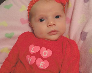6-week-old Julia Putko, daughter of Jim and Casey Putko of Boardman, is all ready to celebrate her first Valentine's Day.