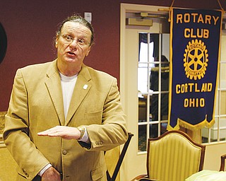 Peter Christ, a retired New York police officer and member of Law Enforcement Against Prohibition, explains his reasons to the Rotary Club of Cortland why he favors legalization of marijuana and other drugs. He spoke Tuesday morning at Lake Vista of Cortland retirement community.