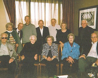 Campbell Memorial Class of 1942 graduates recently celebrated their 70th reunion with a luncheon at TJ’s at Holiday Inn in Boardman. Seated are, from left, Bill Backus, Anne (Kinnick) Hudak, Eleanor Verba, Virginia (Wasko) Gorski and Larry Garchar. Standing are Sue (Megela) Battalgine, Bill Peyko, John Lencyk, Elmer Gaystsky, Edward Hudak, Eleanor (Rushen) DiPiero and John Volchko. The group meets from noon to 1 p.m. the last Tuesday of each month at Bogey’s Restaurant, Route 616, Struthers. For information call 330-755-6497, 330-757-7645 or 330-757-4589.