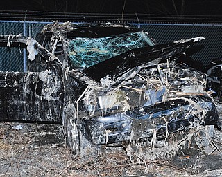 The Honda SUV in which six Warren teens were killed Sunday sits at the Ohio State Highway Patrol post in Southington.