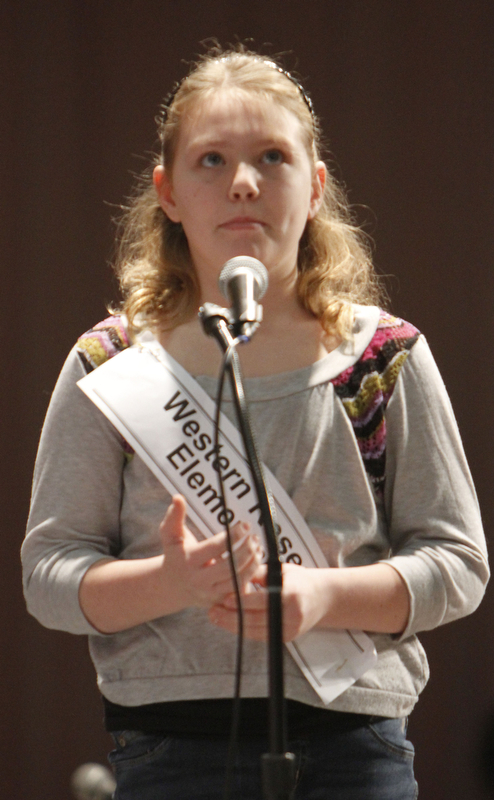 ROBERT  K.  YOSAY  | THE VINDICATOR --..FACES   Western Reserve Elementary -  Chole Kalina ....The 80th  Youngstown Vindicator Spelling Bee was held at Kilcawley Center on YSU Campus  Saturday morning with  60 competitors from area schools.. ..(AP Photo/The Vindicator, Robert K. Yosay)