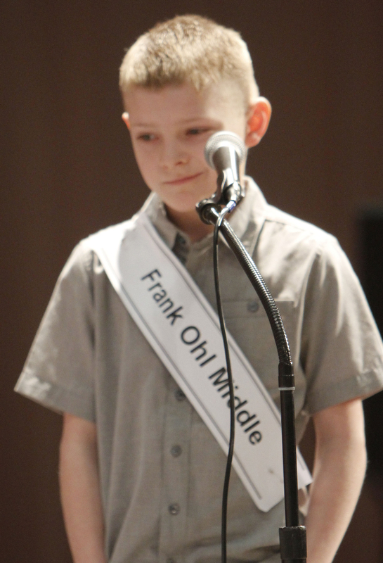ROBERT  K.  YOSAY  | THE VINDICATOR --..FACES --Mason Culbertosn a 4th grader from Frank Ohl  Middle Schoo in Austintown..The 80th  Youngstown Vindicator Spelling Bee was held at Kilcawley Center on YSU Campus  Saturday morning with  60 competitors from area schools.. ..(AP Photo/The Vindicator, Robert K. Yosay)