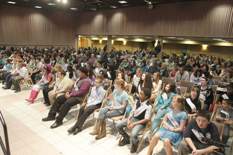 ROBERT  K.  YOSAY  | THE VINDICATOR --..A capacity crowd as the 60 spellers took their seats with parents and friend supporting them ..The 80th  Youngstown Vindicator Spelling Bee was held at Kilcawley Center on YSU Campus  Saturday morning with  60 competitors from area schools.. ..(AP Photo/The Vindicator, Robert K. Yosay)