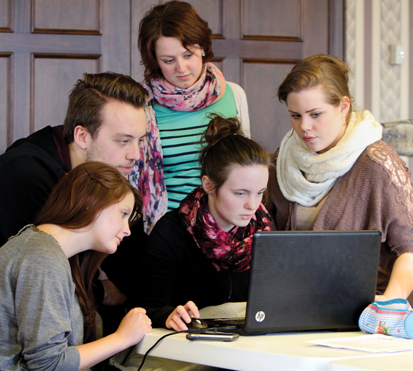 A group of students from the Technical University of Dortmund in Germany is working on a proposal to develop land in Youngstown along the Mahoning River. The students, from front left, are Romina Loch, Jenny Kerkoff and Madita Bush, and, back from left, Adam Berecki and Valerie Heeks.