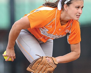 Erin Gabriel pitches during a game between the University of Tennessee and Milligan College on Oct. 14, 2012, at Lee Stadium in Knoxville. Gabriel is a Poland High graduate.