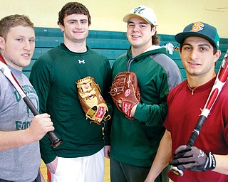 While Ursuline’s and Canfield’s high school baseball programs both lost regional championship games last spring, this season will be different, at least at the start. The Irish return all but one starter, including a quartet
of four-year starters — from left, Harry Finelli, Ryan Strollo, Sam Donko and Anthony Rohan.