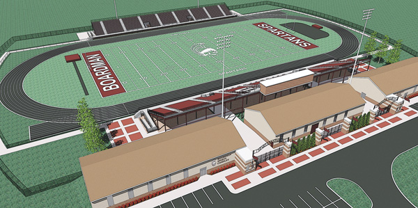 A drawing of the proposed stadium at Boardman High School is on the Boardman Boosters’ website. The booster club is trying to raise the $4 million needed to build the stadium and will receive a $100,000 donation from the Home Savings Charitable Fund today.