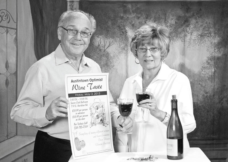 SPECIAL TO THE VINDICATOR
Austintown Optimist Club is sponsoring a wine taste from 7 to 10 p.m. May 3 at Youngstown Saxon Club, 710 S. Meridian Road, Youngstown. Holding an advertisement are club members Dick and Nancy Stoy. There will be wine, food and entertainment. Door prizes, a basket auction and a 50-50 raffle also will be available. The cost is $35 per person and tickets can be purchased before the event or at the door. For tickets call 330-793-2384.