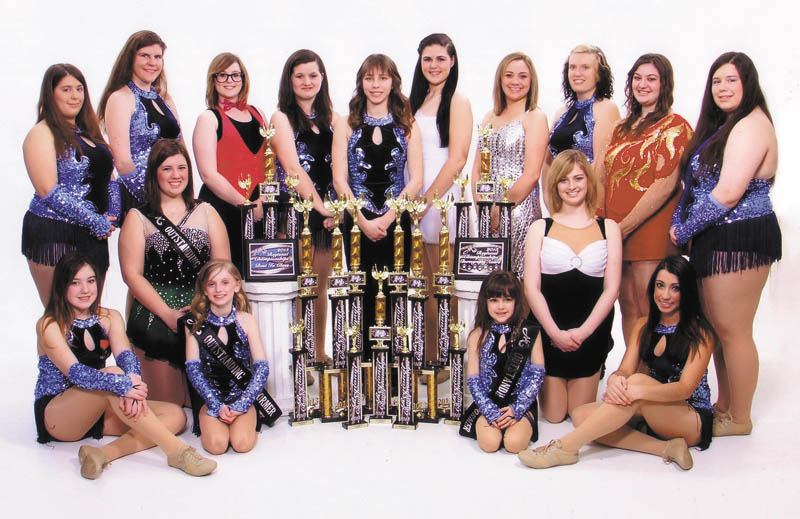 SPECIAL TO THE VINDICATOR
Northern Strut Twirlers are shown with their trophies earned during a recent competition at Marching Auxiliaries Regional Competition in Westerville, Ohio. From left in front are Rachel Stahl of Poland, Madeline Crish of Poland, Caylee Catcott of Canfield, Adele Colonna of Canfield, Kathryn Rosinski of Boardman and Dina Notareschi of Poland. Standing are Jenna Benson of Campbell, Randi Roof of Berlin Center, Alyssa Thomas of Canfield, Cassidy Oyler of Boardman, Karlie Kowal of Poland, Madi Zickefoose of Boardman, Shannon Chaffee of Boardman, Autumn Busse of New Springfield, Monica Mattiussi of Austintown and Anngel Benson of Campbell. Team members not shown are Alyssa Blosser of Berlin Center, Megan Howard of Boardman, Amanda Orr of Canfield, and Tara Schuster and Jessica Yozwiak of Boardman.