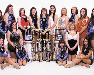SPECIAL TO THE VINDICATOR
Northern Strut Twirlers are shown with their trophies earned during a recent competition at Marching Auxiliaries Regional Competition in Westerville, Ohio. From left in front are Rachel Stahl of Poland, Madeline Crish of Poland, Caylee Catcott of Canfield, Adele Colonna of Canfield, Kathryn Rosinski of Boardman and Dina Notareschi of Poland. Standing are Jenna Benson of Campbell, Randi Roof of Berlin Center, Alyssa Thomas of Canfield, Cassidy Oyler of Boardman, Karlie Kowal of Poland, Madi Zickefoose of Boardman, Shannon Chaffee of Boardman, Autumn Busse of New Springfield, Monica Mattiussi of Austintown and Anngel Benson of Campbell. Team members not shown are Alyssa Blosser of Berlin Center, Megan Howard of Boardman, Amanda Orr of Canfield, and Tara Schuster and Jessica Yozwiak of Boardman.