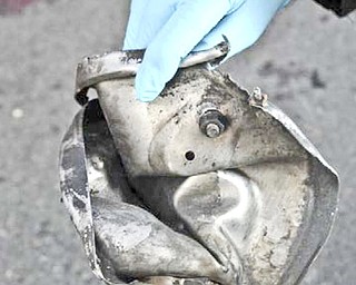 This image shows the remains of a pressure cooker that the FBI says was part of one of the bombs that exploded during the Boston Marathon on Monday.