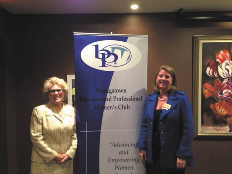 SPECIAL TO THE VINDICATOR
Youngstown Business and Professional Women’s Club recently celebrated Women’s History Month at the Upstairs Restaurant and Lounge in Austintown. Dr. Cynthia Anderson, left, president of Youngstown State University, was the guest speaker, and is shown with Lisa Dickson, YBPW president.