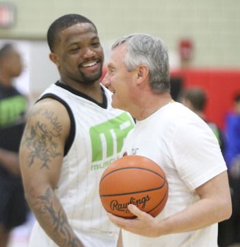 William D. Lewis\The Vindicator Maurice Clarett, left, and Jem Tressel dubring Comeback event Saturday in Struthers..