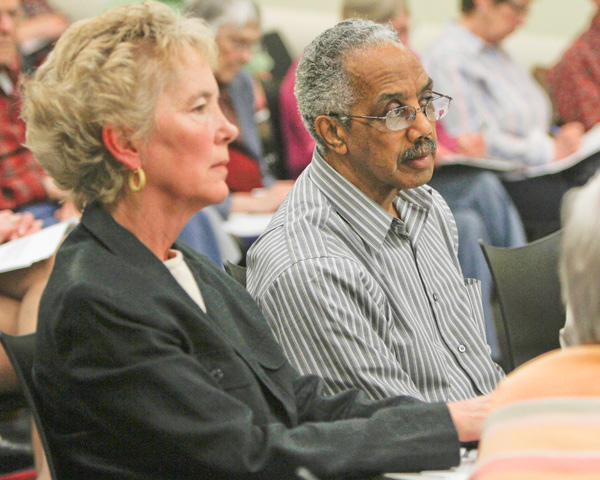 Maggy Lorenzi of Youngstown, a community activist, and Richard Atkinson, president of the Youngstown school
board, were among those attending a session Monday on open-records and open-meetings laws.