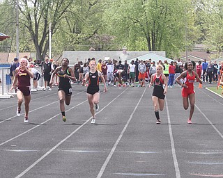 NICK MAYS l THE VINDICATOR The girls 100 meter dash finals Saturday afternoon in Austintown. 05042013 austintown, ohio