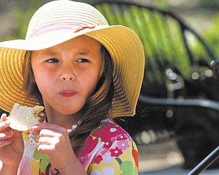 Kennedy Collinsworth, 6, of Boardman eats her lunch Sunday during the Mommy & Me for Tea and Fashion Show at Lariccia Family Community Center in Boardman Park. Kennedy, who was at the event with her mother and grandmother, also plays with a tea set at home that’s been passed down to her from her grandma.