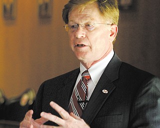 James Moran III, a finalist to be the next president of YSU, spoke Monday to attendees at a community forum.
