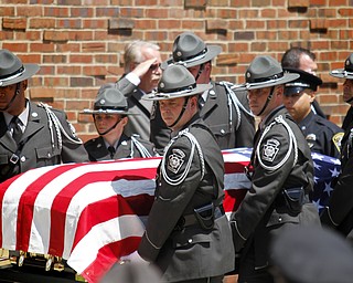 MADELYN P. HASTINGS | THE VINDICATOR
Pennsylvania State Police Troopers carry the casket of Shenango Township Police Officer William “Jerry” McCarthy outside of St. Vitus Church on May 8, 2013. McCarthy was killed by Kylee Barletto in a car chase on May 2, 2013.