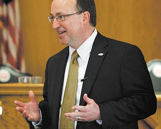 William R. Decatur, a finalist for Youngstown State University president, talks Wednesday in an open forum on campus.
