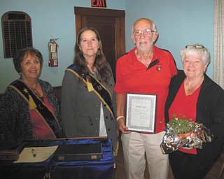 SPECIAL TO THE VINDICATOR
Dublin Grange 1409 of Canfield honored outstanding members at their meeting April 24. Some of those participating, from left, are Linda Lanterman, lecturer; Debbie Raber, master; Howard Moff and Barbara Moff, honorees.