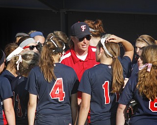 MADELYN P. HASTINGS I THE VINDICATOR
Coaches talk with the Fitch girls during their game against Medina at the University of Akron on May 30, 2013. Fitch lost to Medina 5-3.
