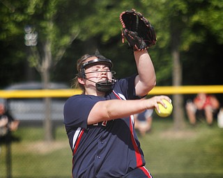 MADELYN P. HASTINGS I THE VINDICATOR
Fitch's Alexandra Franken (8) pitches during their game at the University of Akron on May 30, 2013. Fitch lost to Medina 5-3.