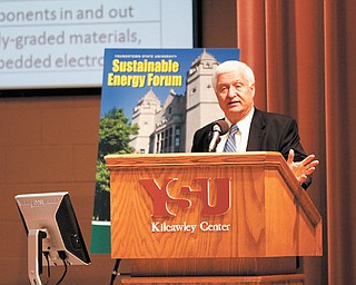 Ed Morris, director of the National Additive Manufacturing Innovation Institute in Youngstown, discusses the
technology and its ability to save private and public industry money at Youngstown State University’s Sustainable
Energy Forum on Monday.