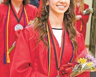 Salutatorian Brianna Wall enters the Campbell High School gymnasium at the start of Thursday’s graduation ceremonies. Commencement speaker was Ken Carano, a 1961 Campbell Memorial graduate who went on to a long career as an educator and local and state politician.