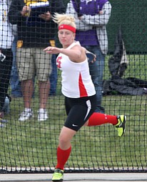 Salem's Ciera Trybend makes a throw during the OHSAA Girl's Division II State Discus Finals, Friday, June 7, 2013, at the Ohio State University, in Columbus, Ohio. (Photo For The Vindicator by Terry Gilliam)