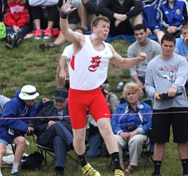 Salem's Anthony Shivers throws the Shot Put during the OHSAA Boy's Division II State Shot Put Finals, Friday, June 7, 2013, at the Ohio State University, in Columbus, Ohio. (Photo For The Vindicator by Terry Gilliam)