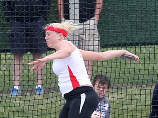 Salem's Ciera Trybend makes a throw during the OHSAA Gril's Division II State Discus Finals, Friday, June 7, 2013, at the Ohio State University, in Columbus, Ohio. (Photo For The Vindicator by Terry Gilliam)