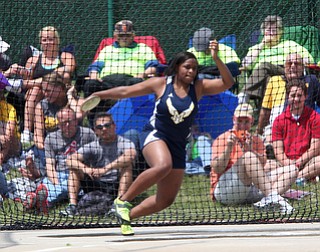 McDonald's Lai'Lyn Mosley throws the Discus during the OHSAA Girls Division III Discus Finals, Friday, June 7, 2013, at the Ohio State University, in Columbus, Ohio. (Photo For The Vindicator by Terry Gilliam)